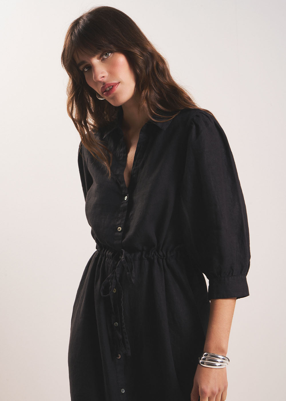 Long linen dress with waist tie - Sud Express - 4 - Sud Express