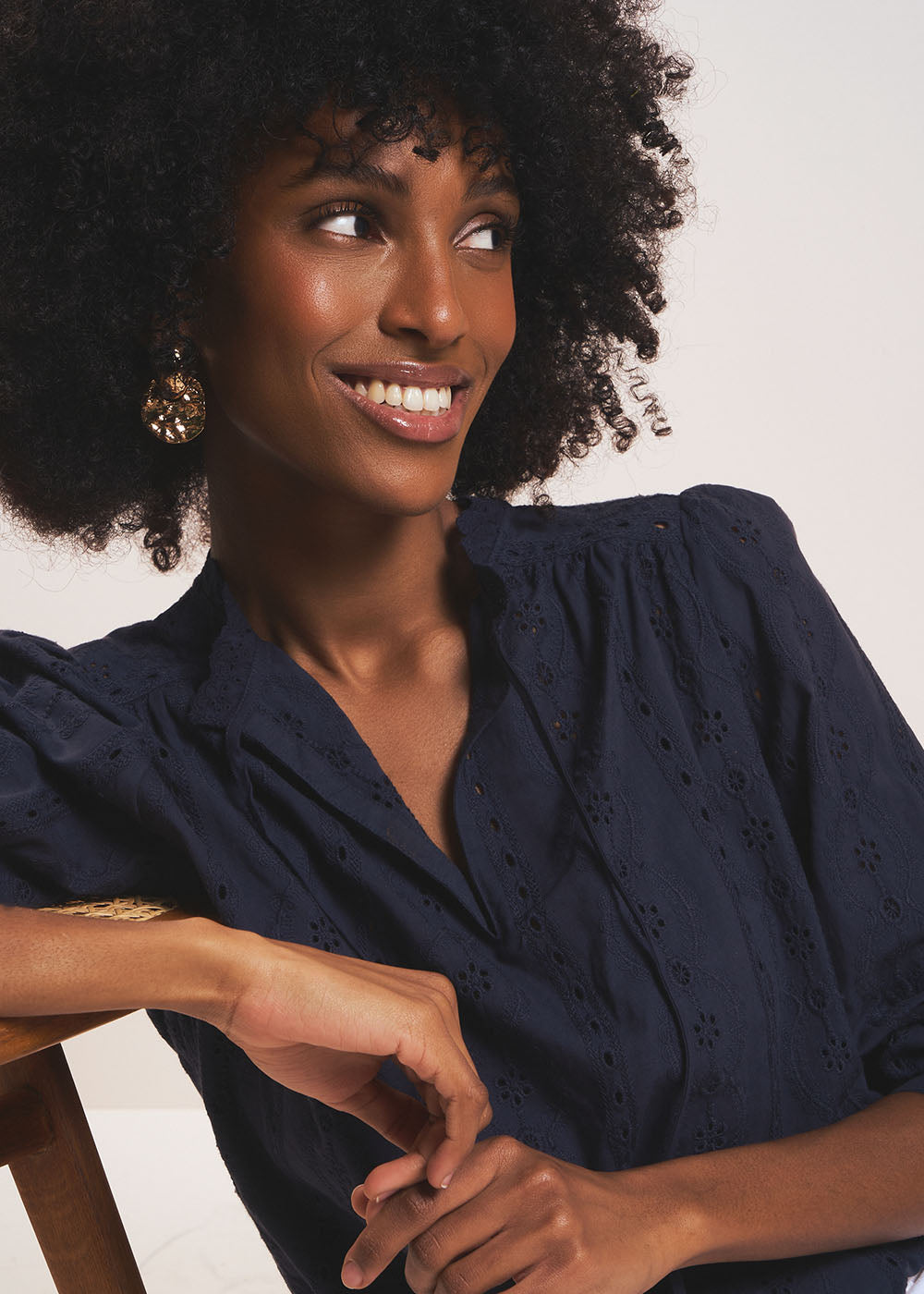 TORENZA Embroidered cotton blouse with tunisian collar - 2 - Sud Express - Sud Express