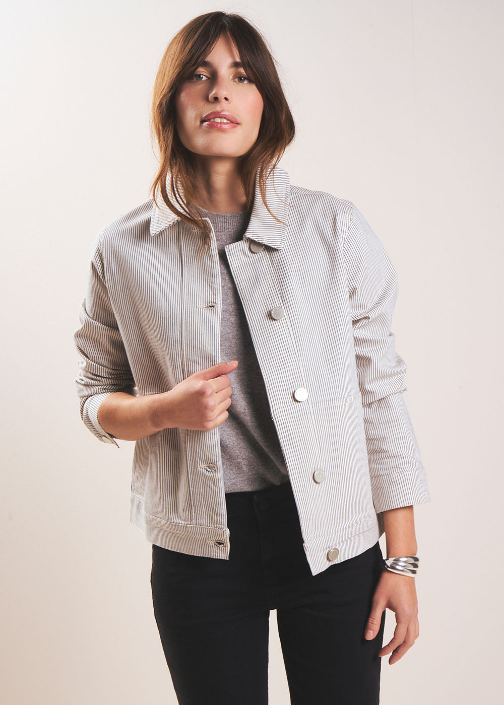 VULYSSE Boxy striped jacket with shirt collar - 1 - Sud Express - Sud Express