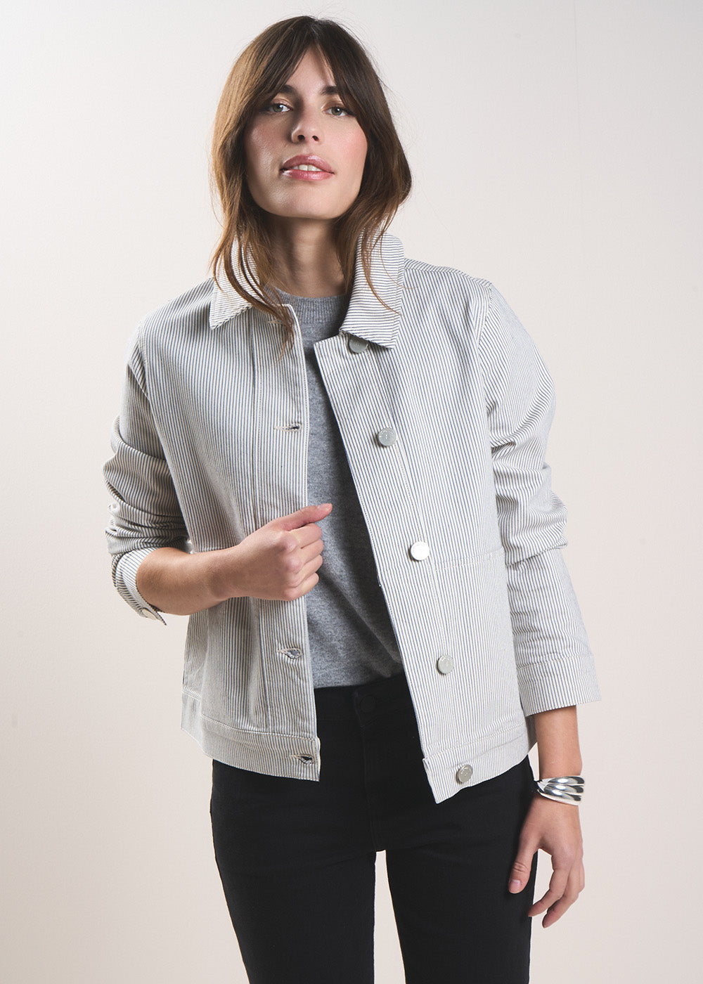 VULYSSE Boxy striped jacket with shirt collar - 1 - Sud Express - Sud Express