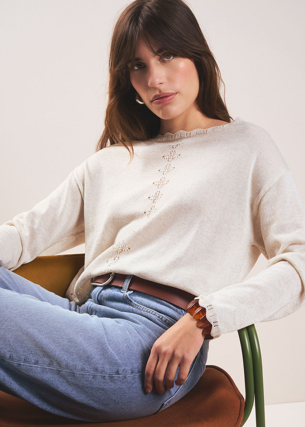 MALTICA Round neck jumper with knit pattern - 1 - Sud Express - Sud Express