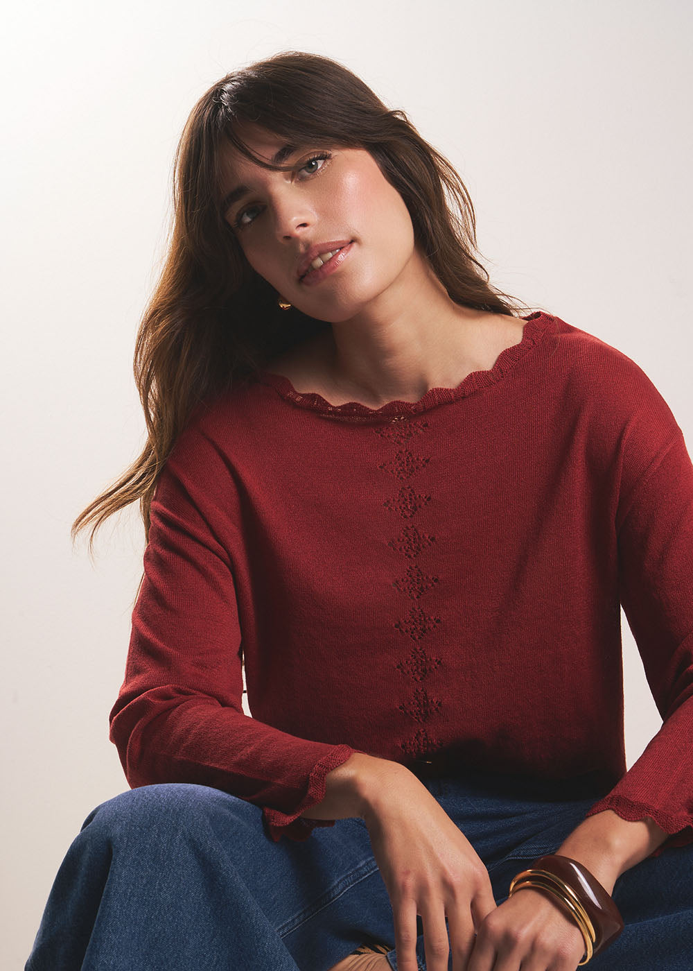MALTICA Round neck jumper with knit pattern - 1 - Sud Express - Sud Express