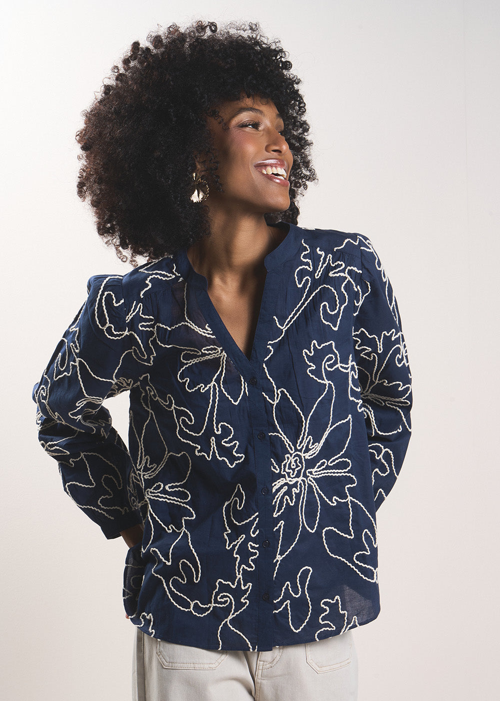 CAMARNIA Floral print shirt with Tunisian collar - 1 - Sud Express - Sud Express