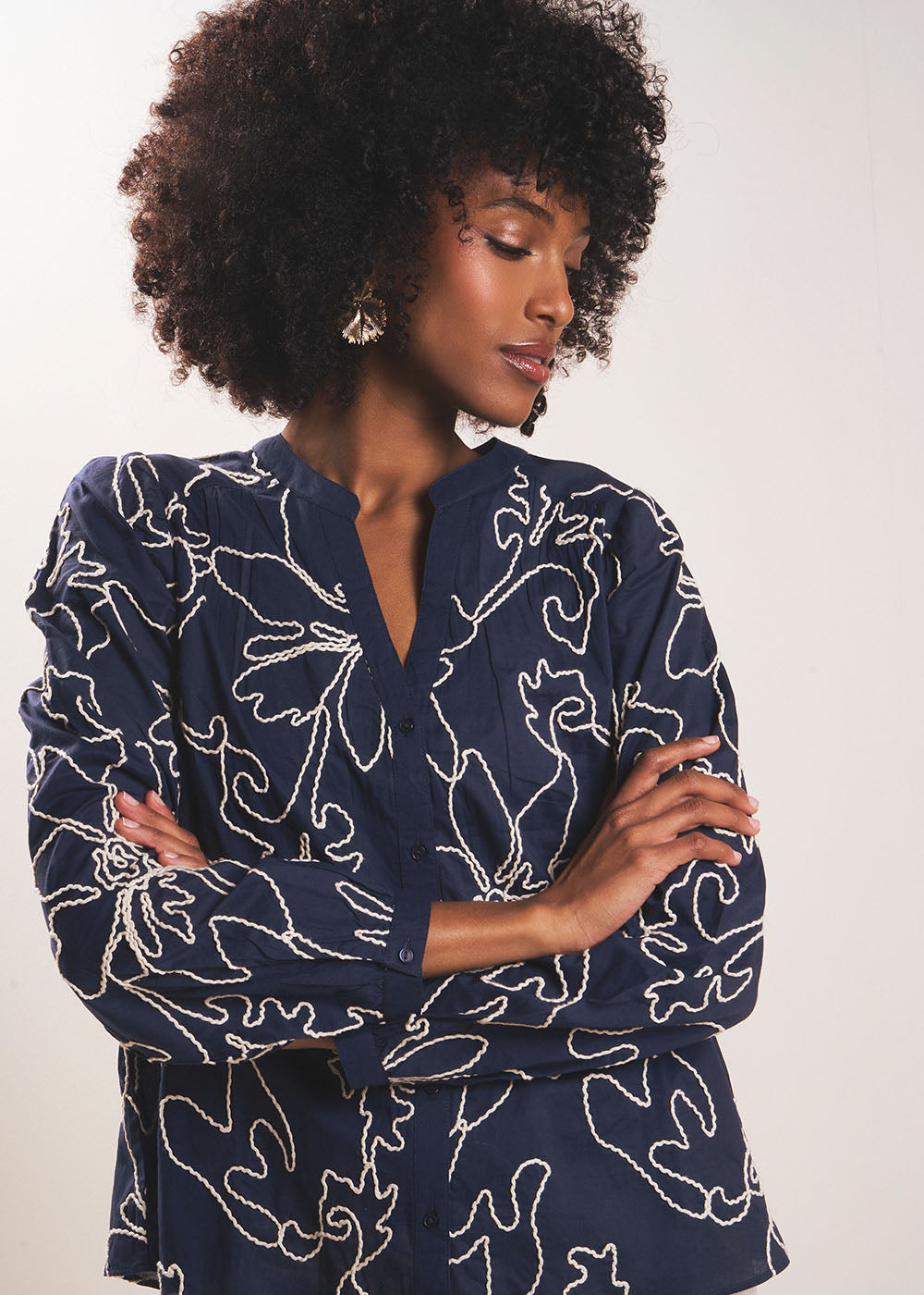 CAMARNIA Floral print shirt with Tunisian collar - 1 - Sud Express - Sud Express