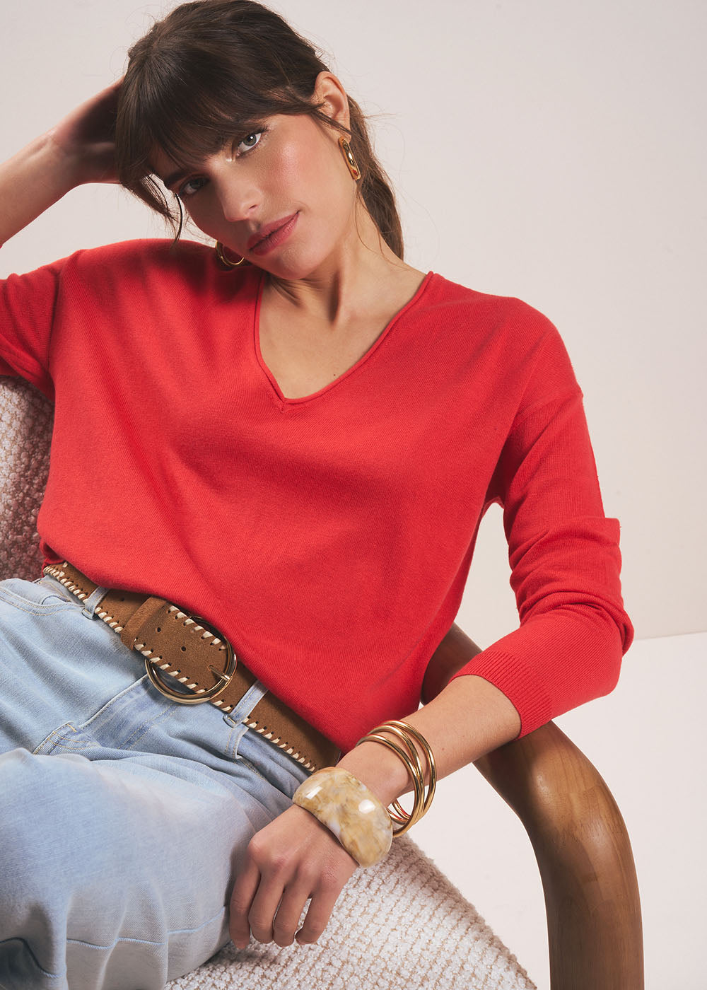 MARIANA Oversized fine knit V-neck jumper - 1 - Sud Express - Sud Express