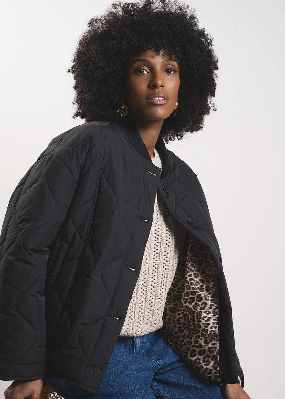 DARIOU Quilted jacket with leopard print lining - 1 - Sud Express - Sud Express