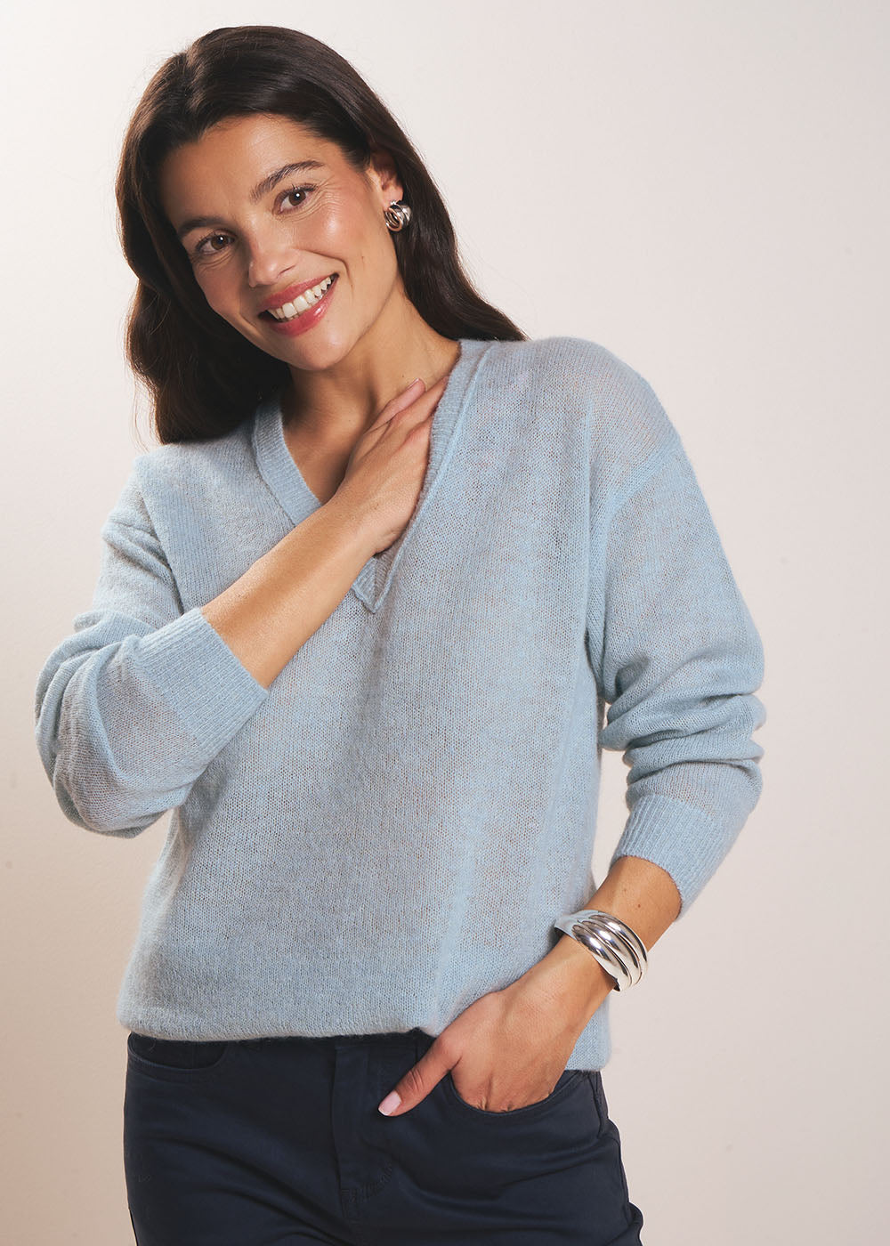 Pull col V en mohair - Sud Express - 1 - Sud Express