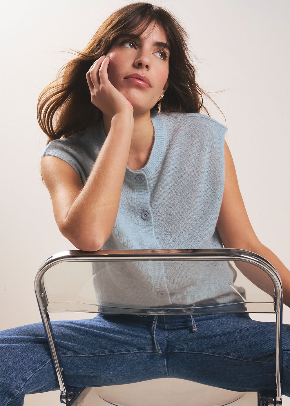 GILETTE Sleeveless cardigan with round neck - 1 - Sud Express - Sud Express