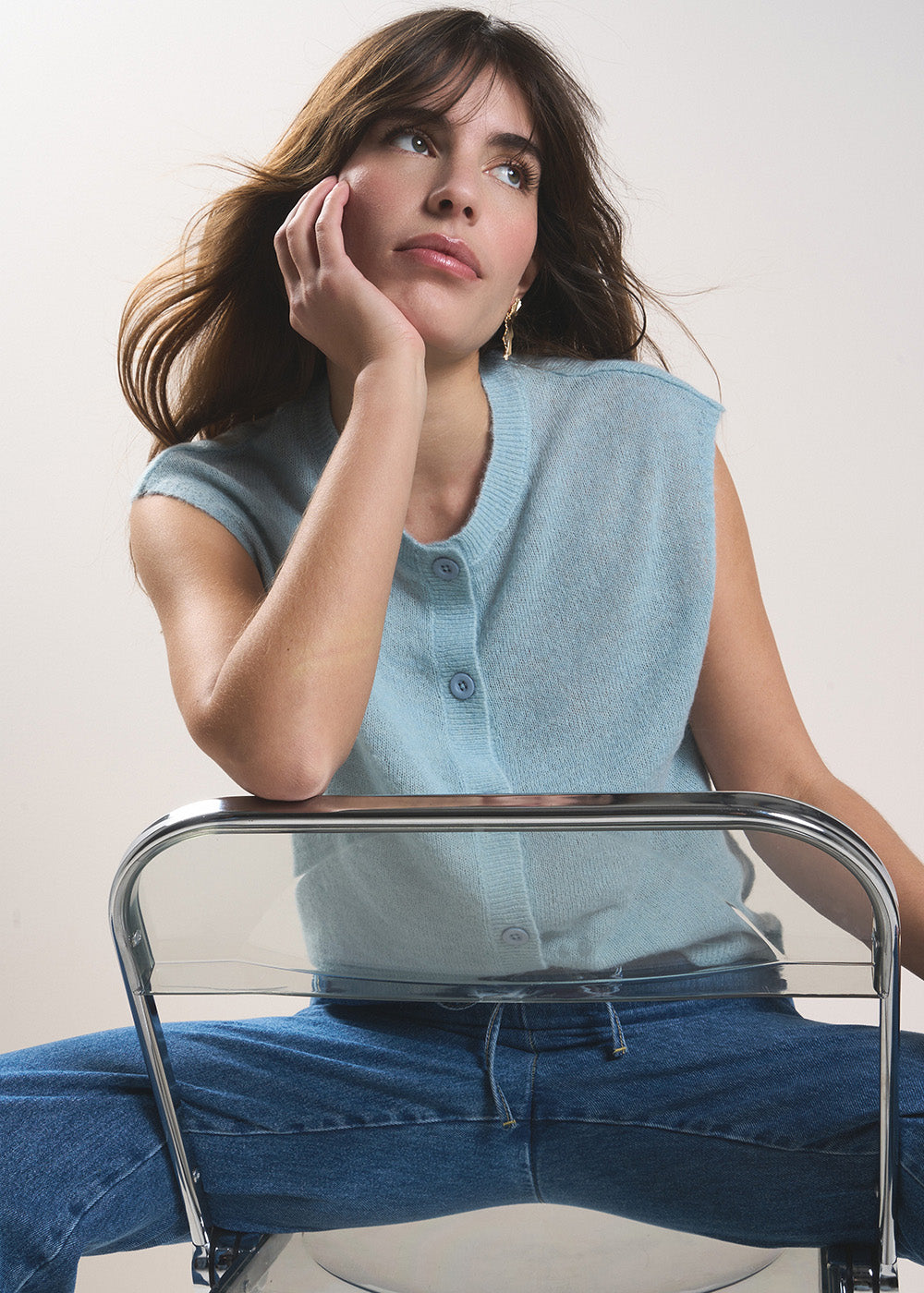 GILETTE Sleeveless cardigan with round neck - 1 - Sud Express - Sud Express