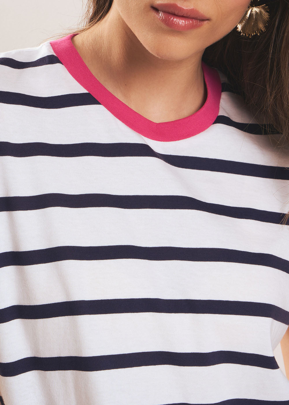 TALULY Striped T-shirt with a fuchsia collar - 2 - Sud Express - Sud Express