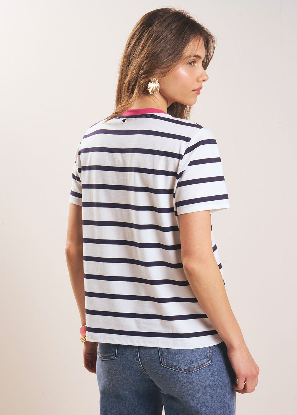 TALULY Striped T-shirt with a fuchsia collar - 3 - Sud Express - Sud Express