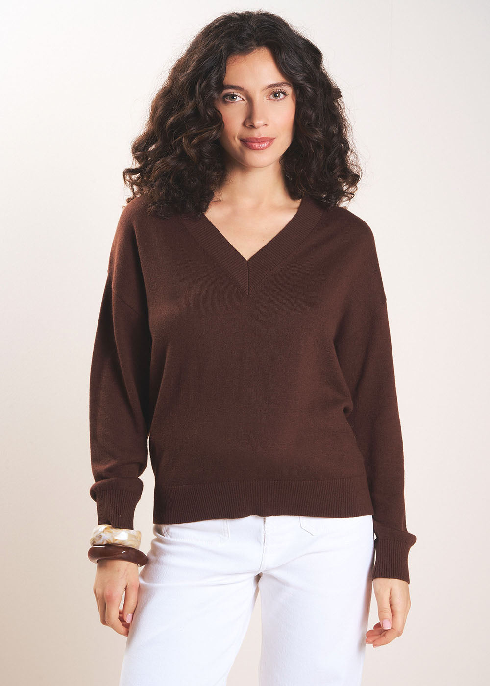 MIANALA V-neck jumper in cotton wool - 4 - Sud Express - Sud Express