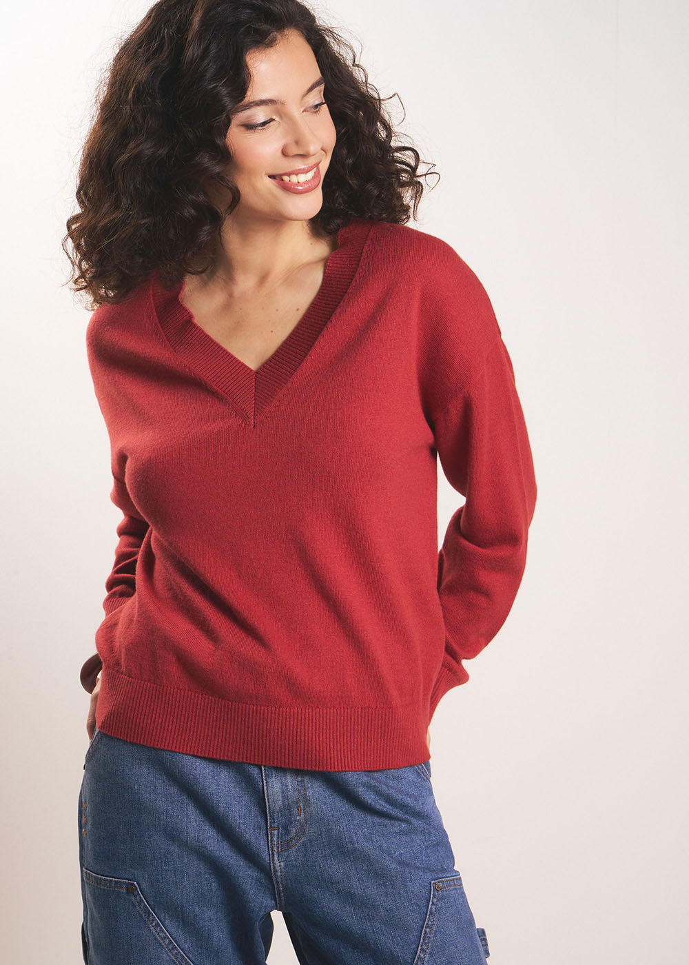MIANALA V-neck jumper in cotton wool - 1 - Sud Express - Sud Express