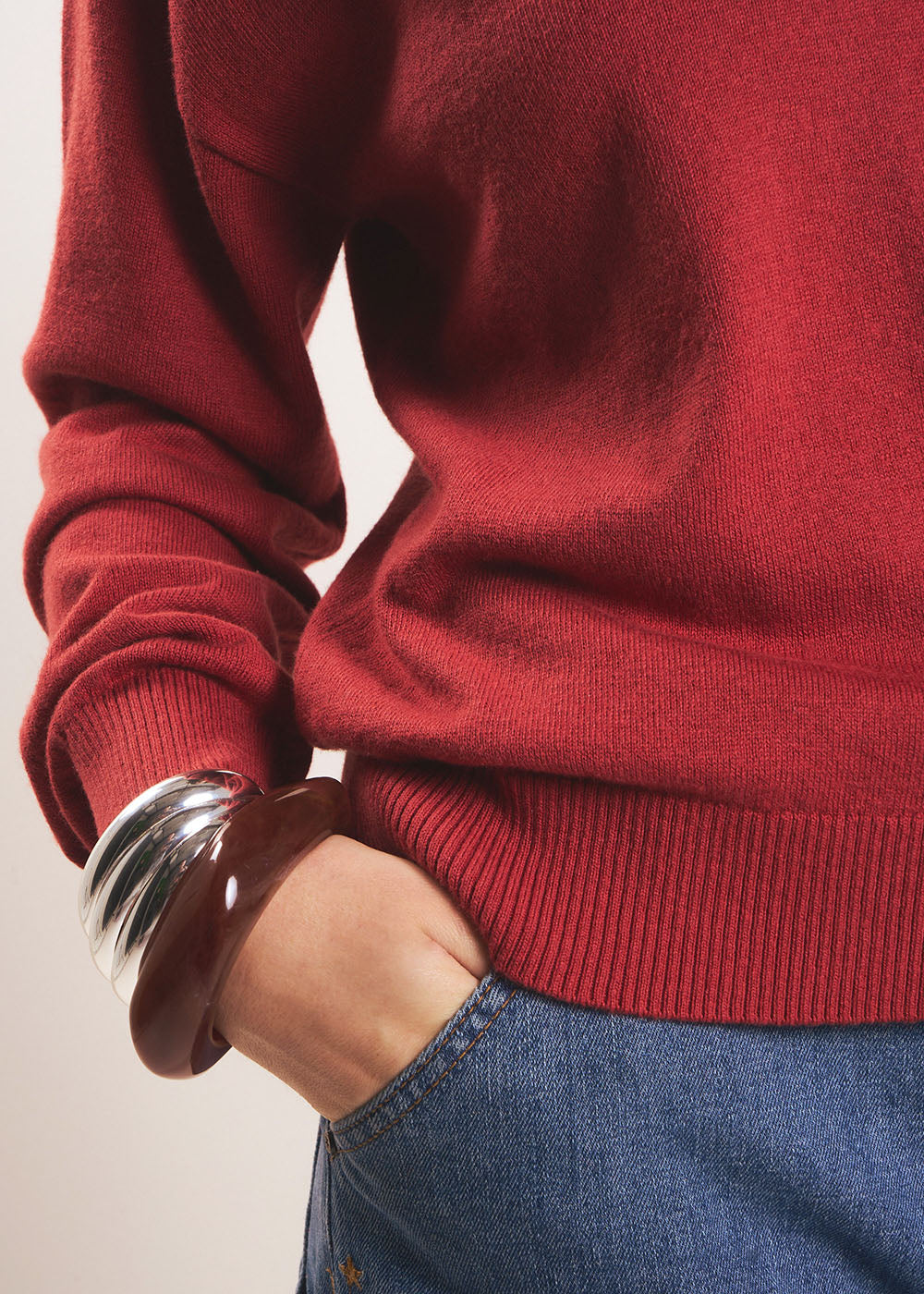 MIANALA V-neck jumper in cotton wool - 4 - Sud Express - Sud Express