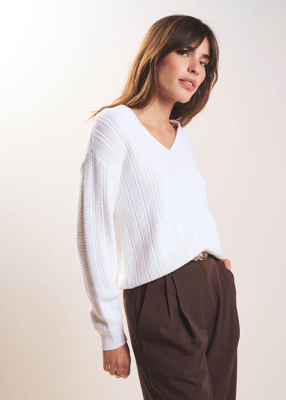 MALINOU V-neck jumper in pearl knit - 1 - Sud Express - Sud Express