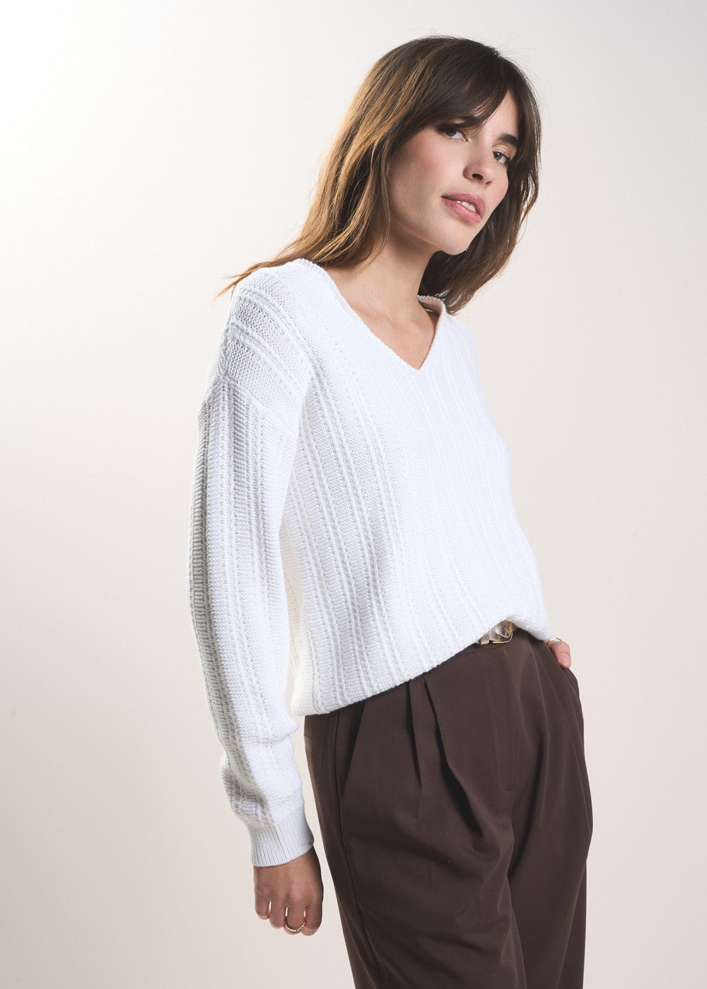 MALINOU V-neck jumper in pearl knit - 1 - Sud Express - Sud Express