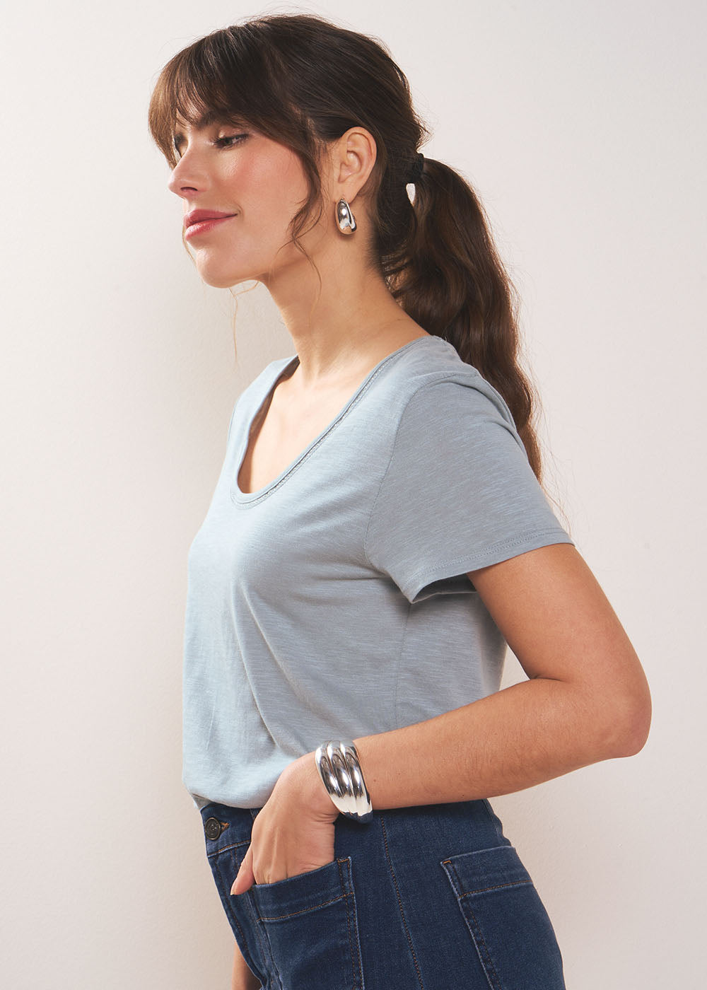 Modal cotton crew neck T-shirt - Sud Express - 5 - Sud Express