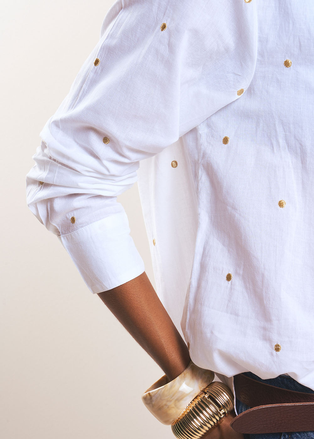 COLETA  Blouse with gold polka dots and tunisian collar - 4 - Sud Express - Sud Express