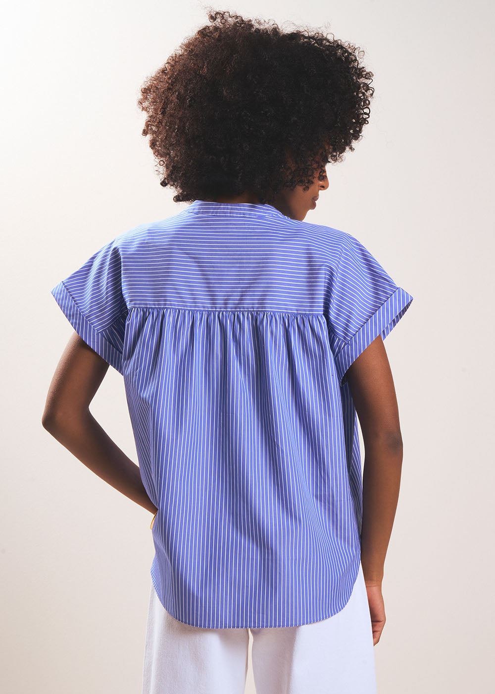 CALINY Short-sleeved striped shirt with mandarin collar - 3 - Sud Express - Sud Express