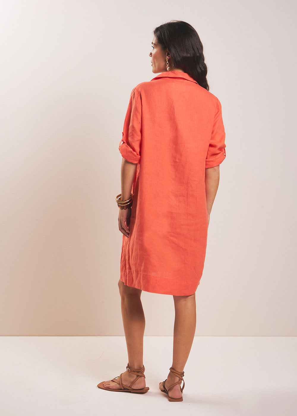 RAVILA Short linen dress with shirt collar - 3 - Sud Express - Sud Express