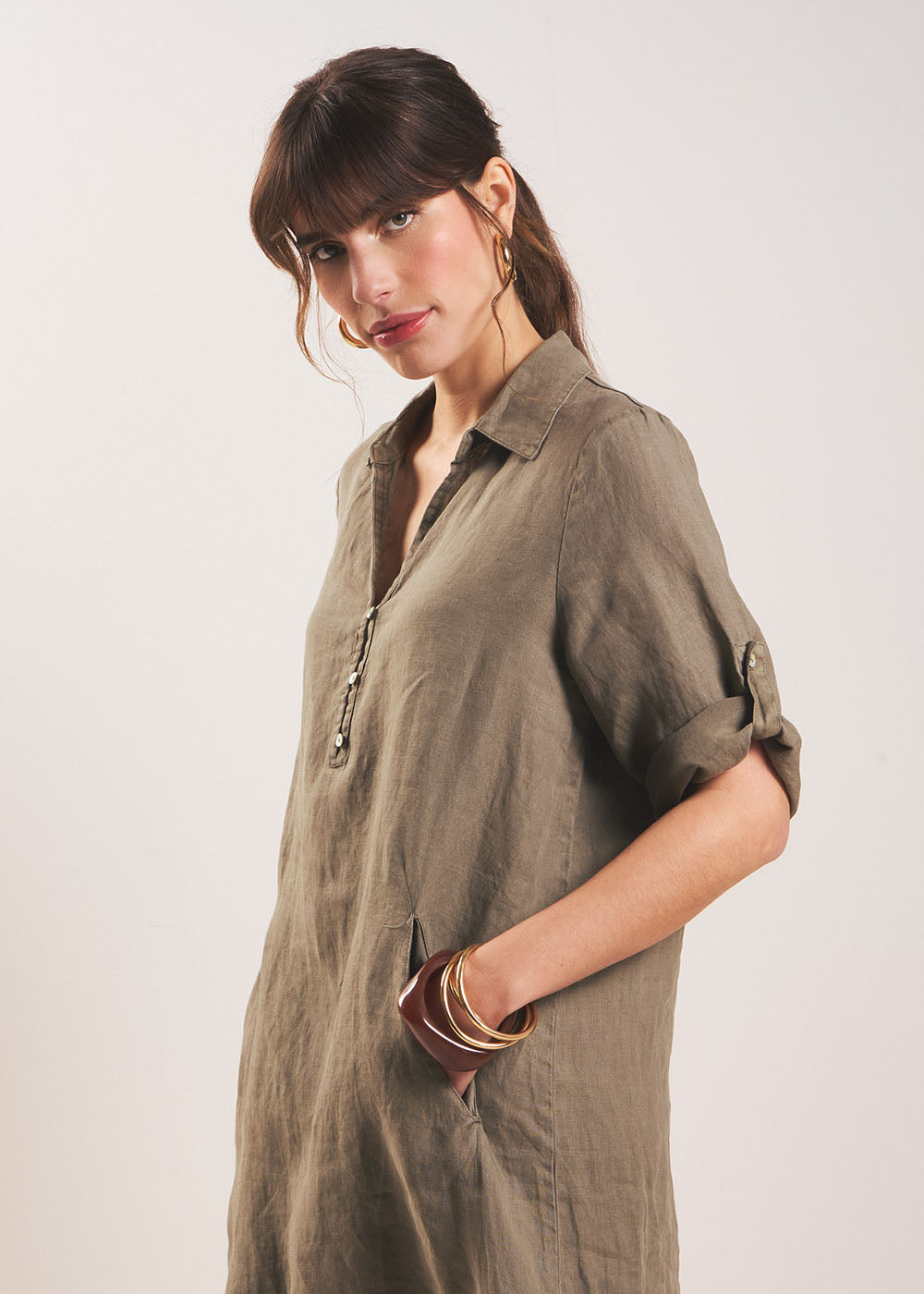 RAVILA Short linen dress with shirt collar - 4 - Sud Express - Sud Express