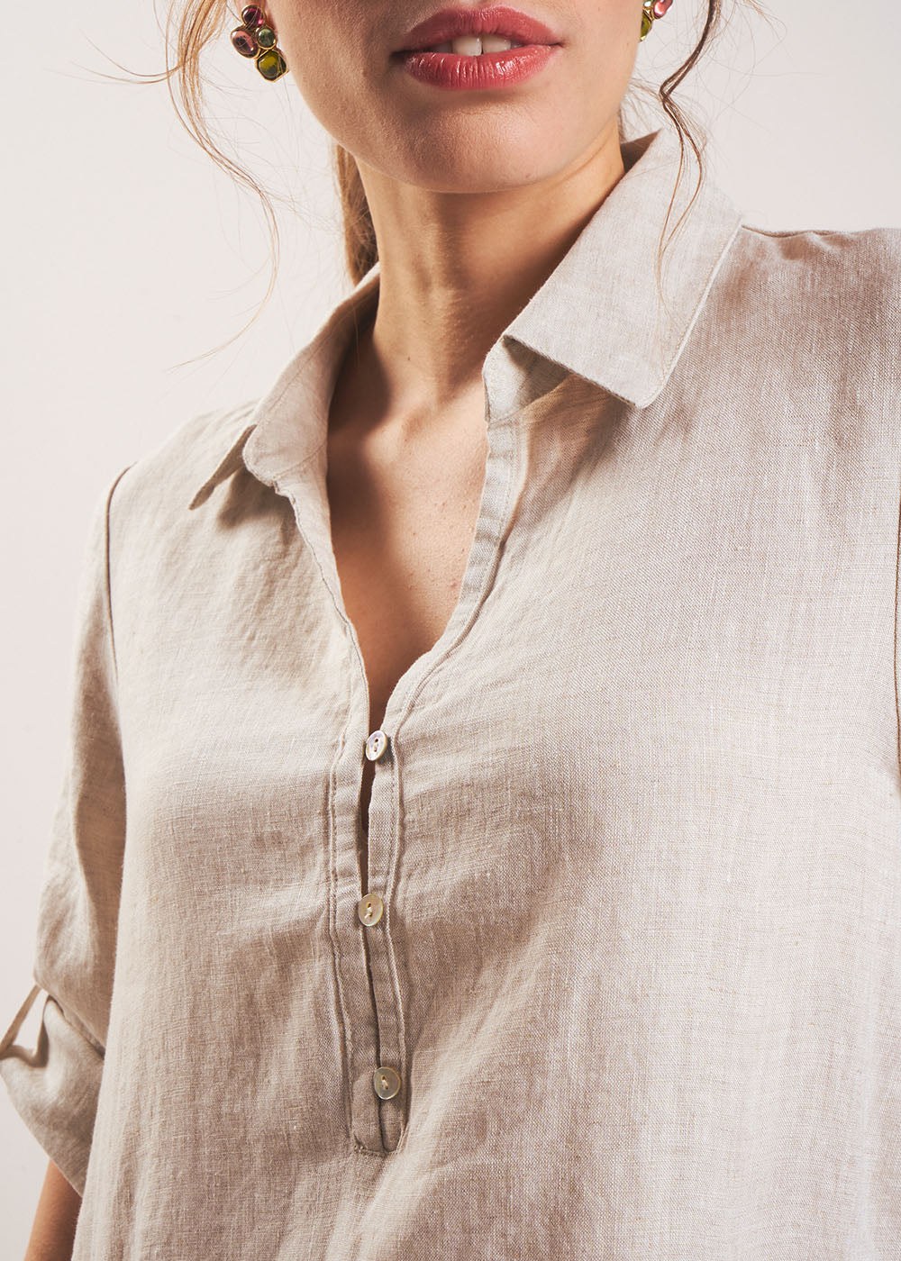 RAVILA Short linen dress with shirt collar - 2 - Sud Express - Sud Express