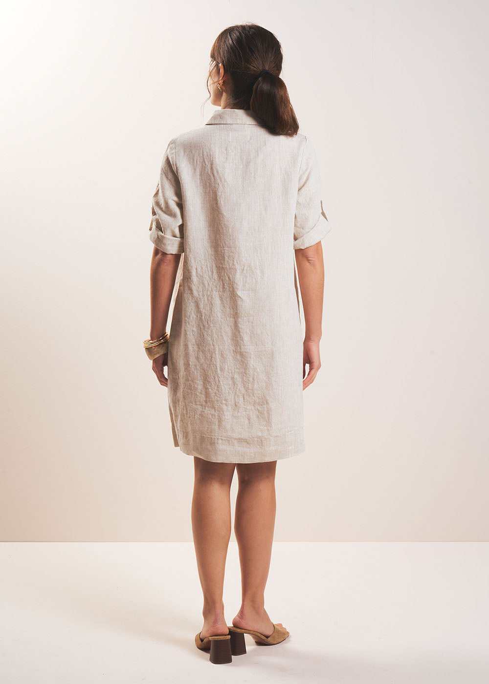 RAVILA Short linen dress with shirt collar - 3 - Sud Express - Sud Express