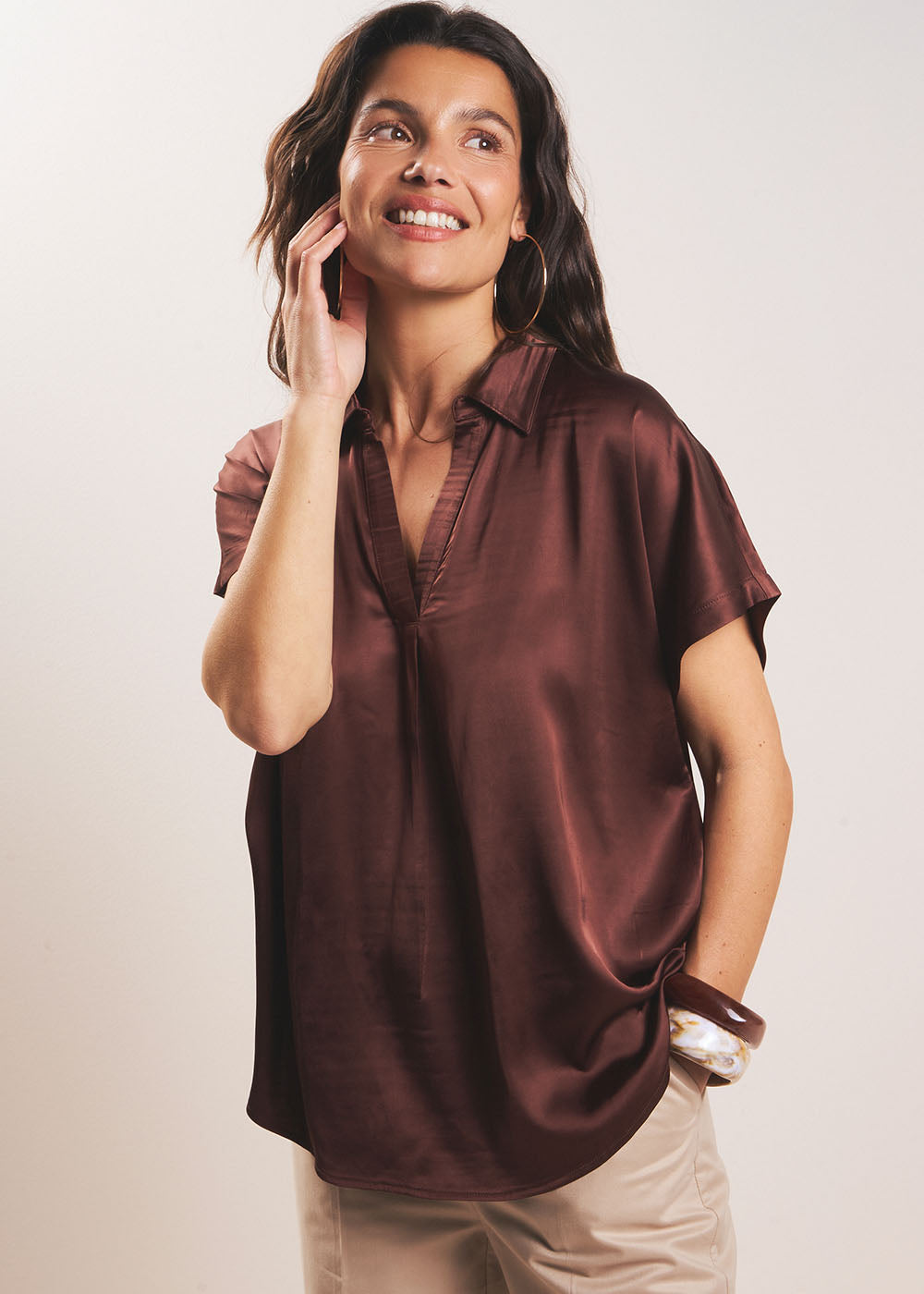 TOSKANO Satin Fluid Blouse - 1 - Sud Express - Sud Express