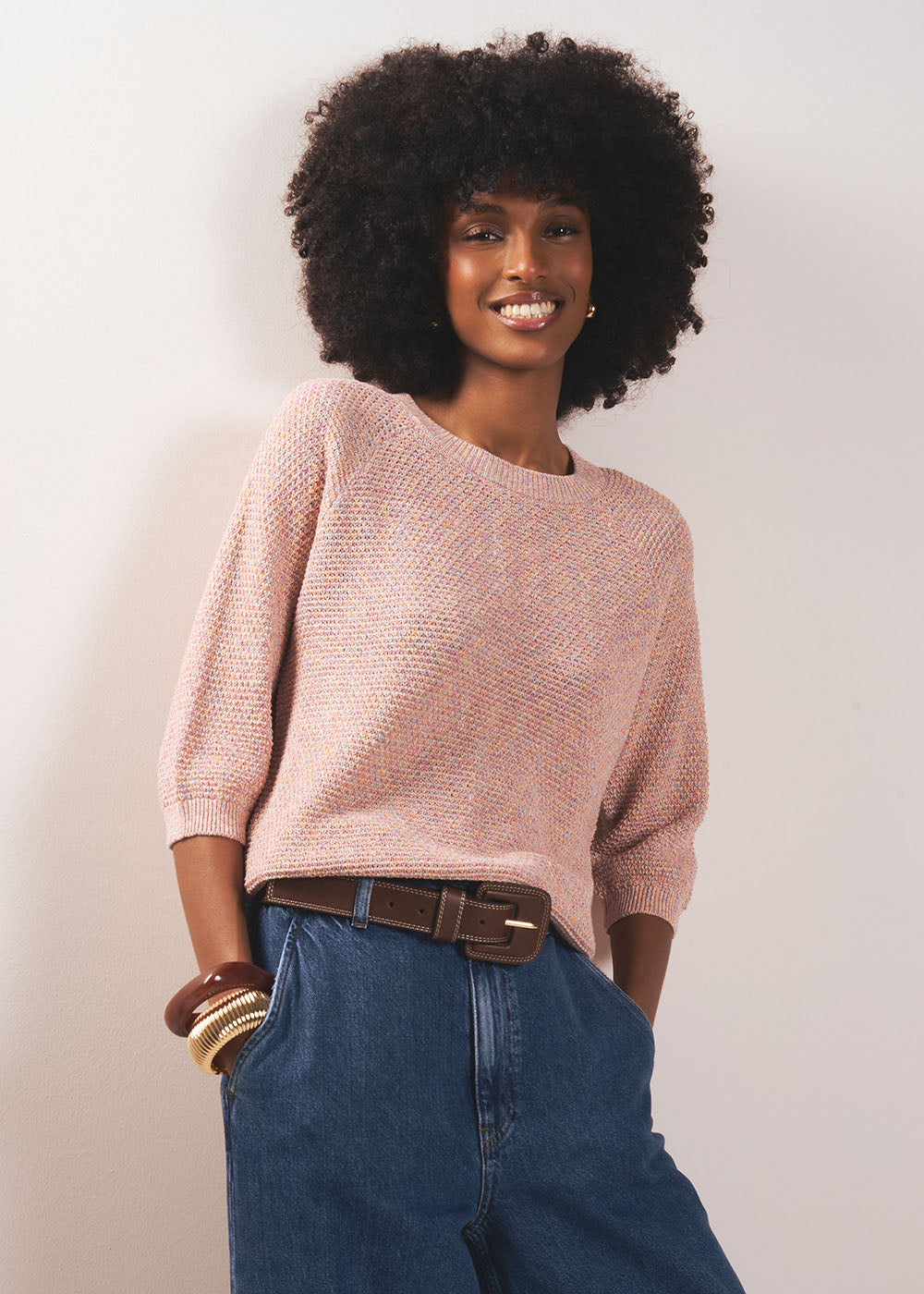 Round neck jumper in cotton and linen  - Sud Express - 1 - Sud Express