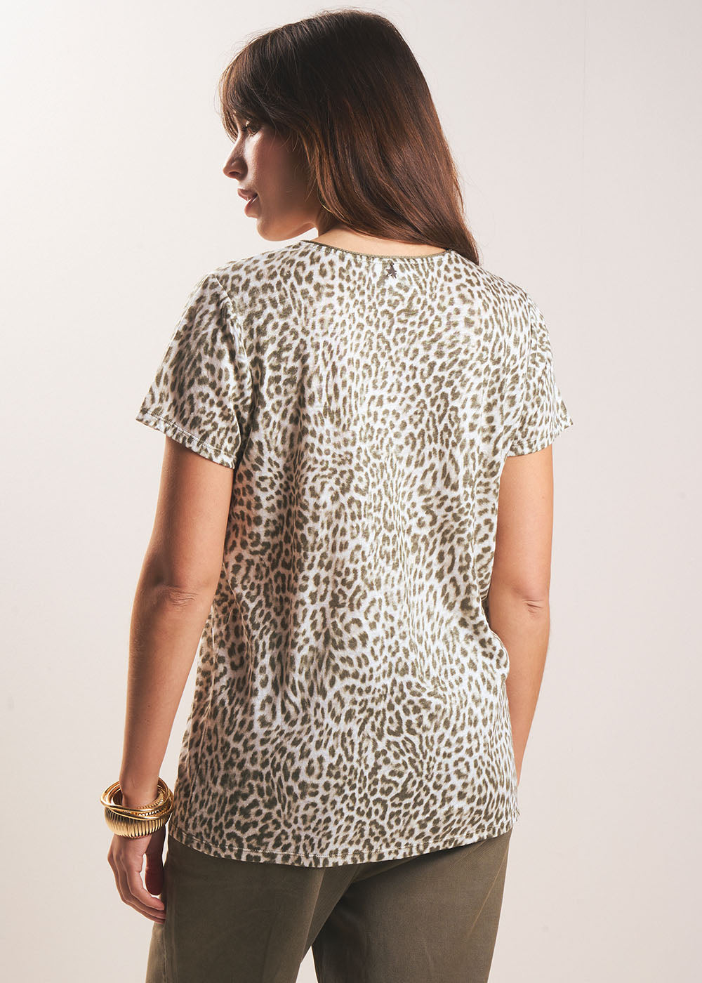 Panther print linen V-neck T-shirt - Sud Express - 3 - Sud Express