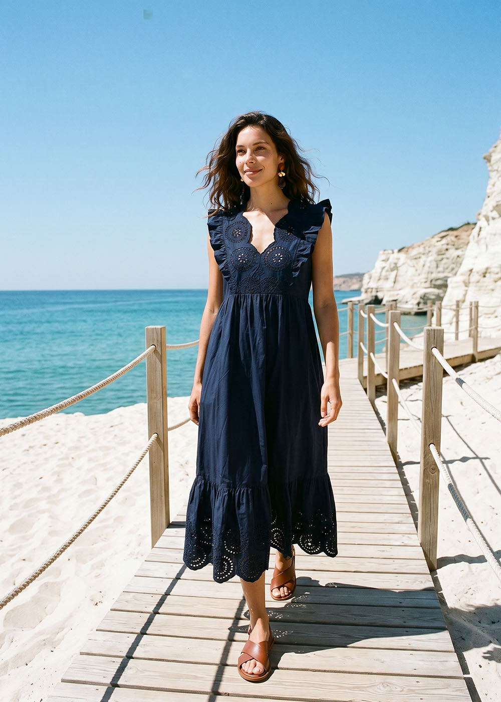 RONELIA Long dress with macramé embroidery - 1 - Sud Express - Sud Express