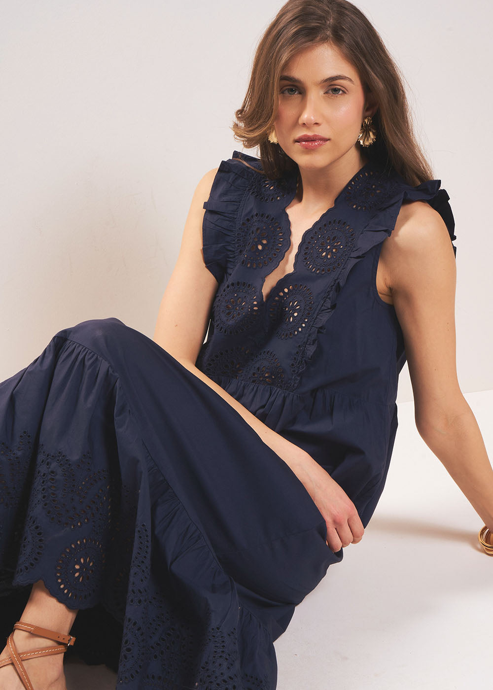 RONELIA Long dress with macramé embroidery - 1 - Sud Express - Sud Express