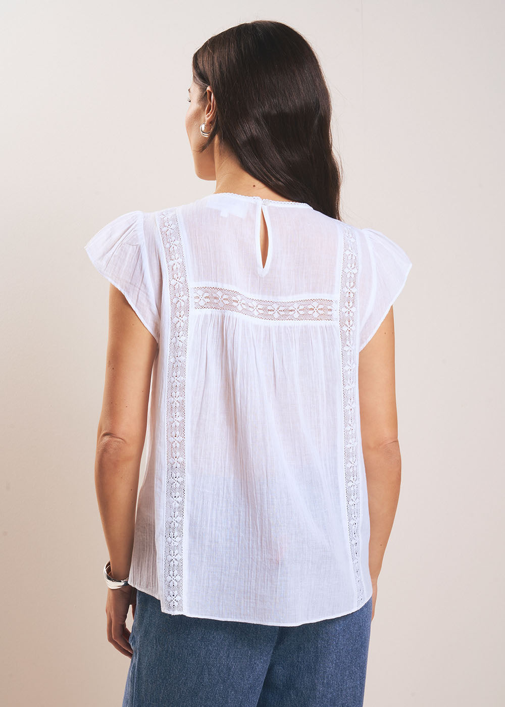 TOLIVIE  Cotton gauze top with macramé details - 3 - Sud Express - Sud Express