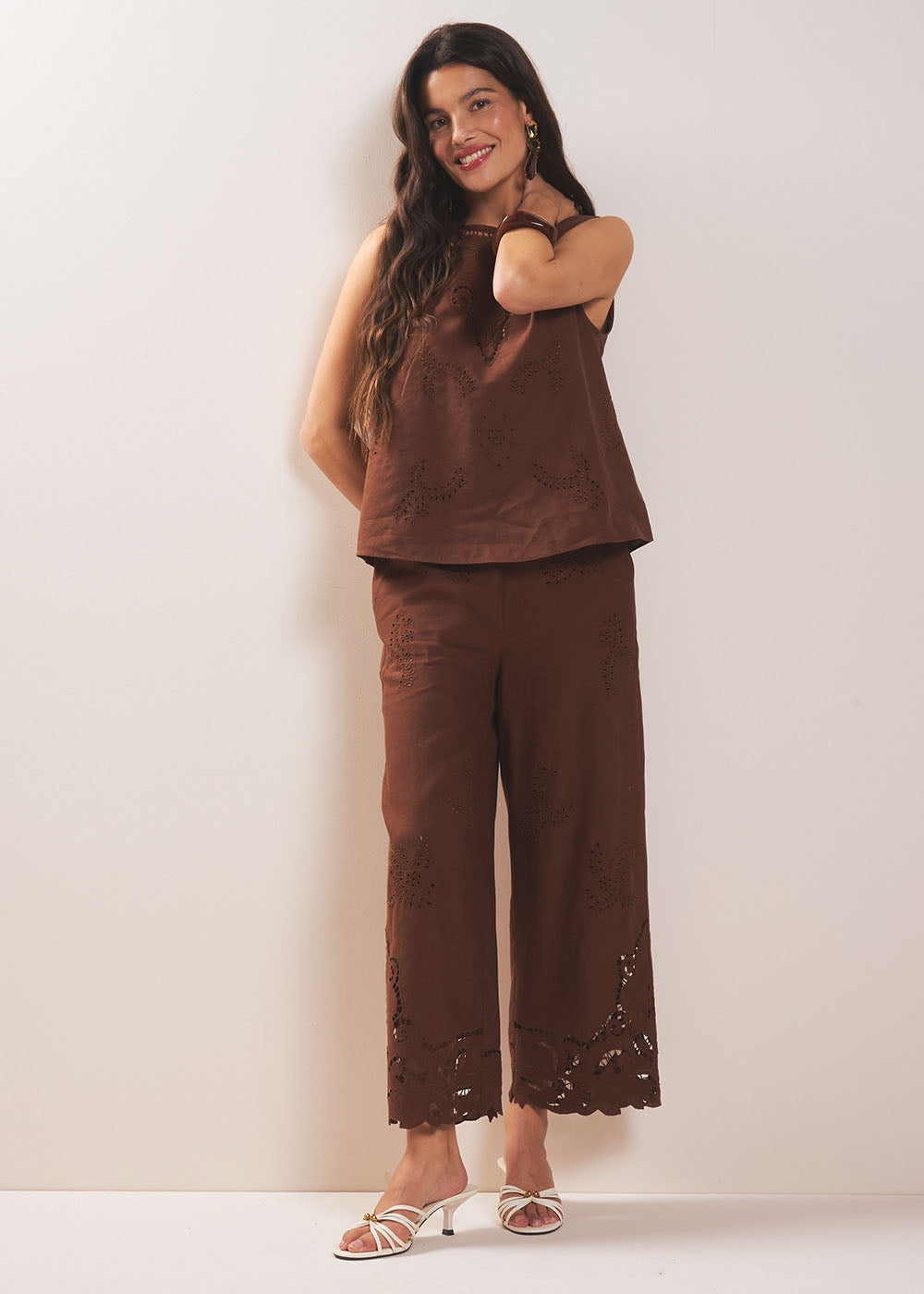 PALINE  Cotton linen voile trousers with lace - 2 - Sud Express - Sud Express