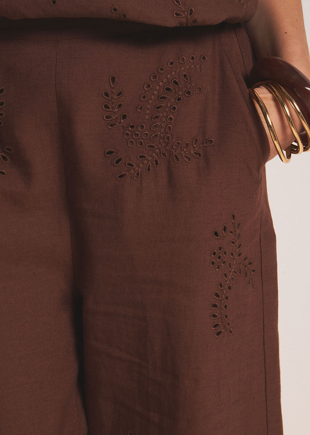 Cotton linen voile trousers with lace - Sud Express - 5 - Sud Express