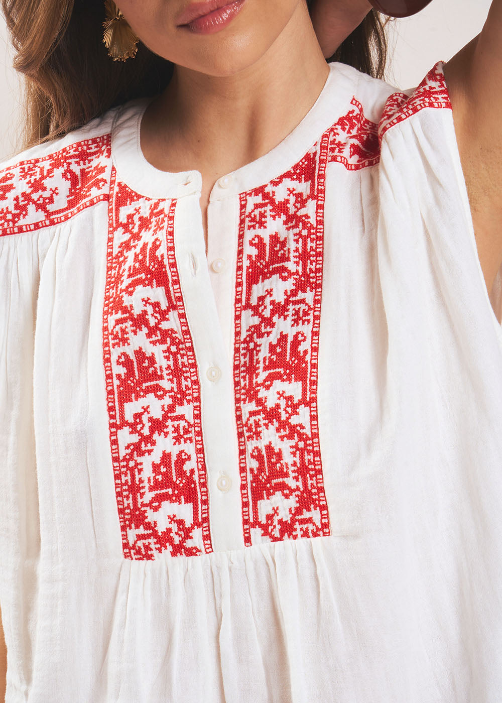 TAMILO Cross-stitch embroidered cotton gauze blouse - 2 - Sud Express - Sud Express
