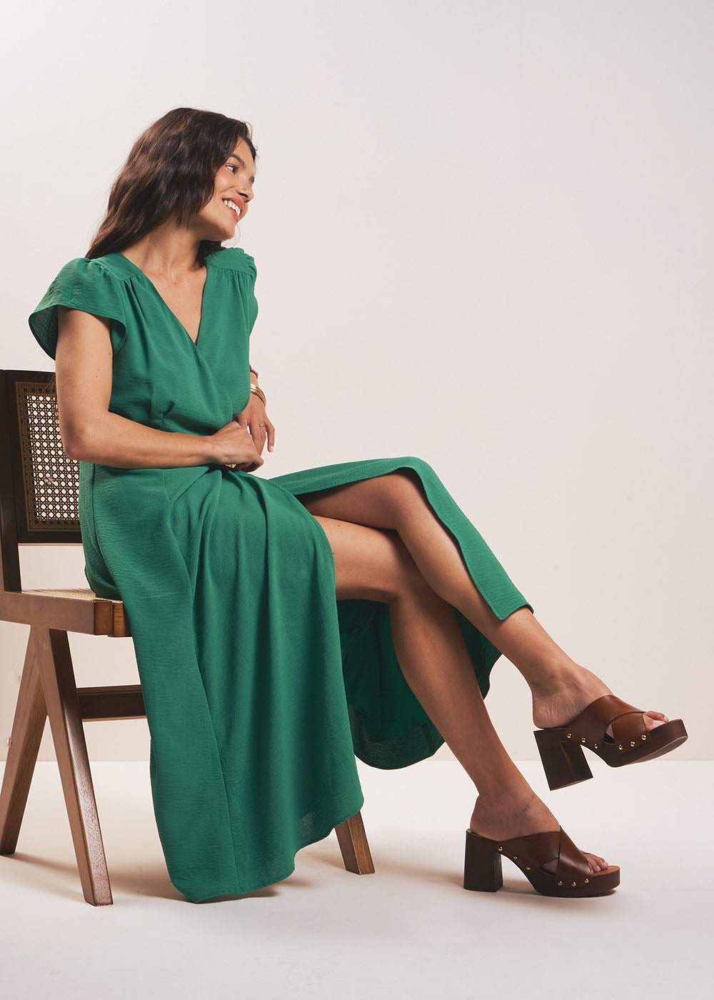 slim fit dress slacks Green Strapless Floral Satin Maxi Dress main image 1