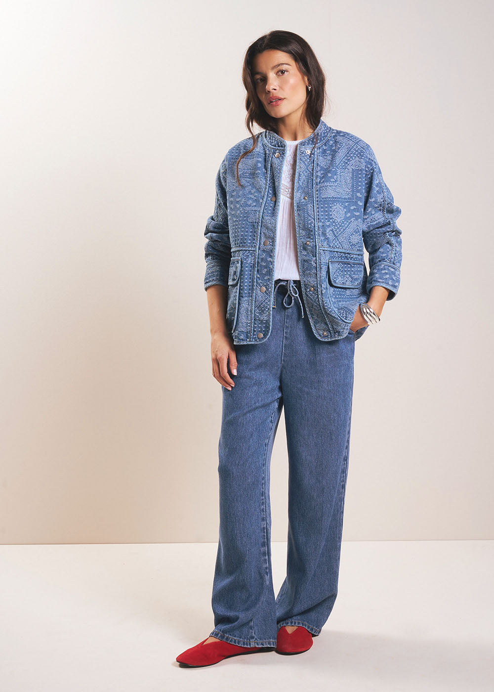 POLY Women's jeans with elasticated waist and wide legs - 1 - Sud Express - Sud Express