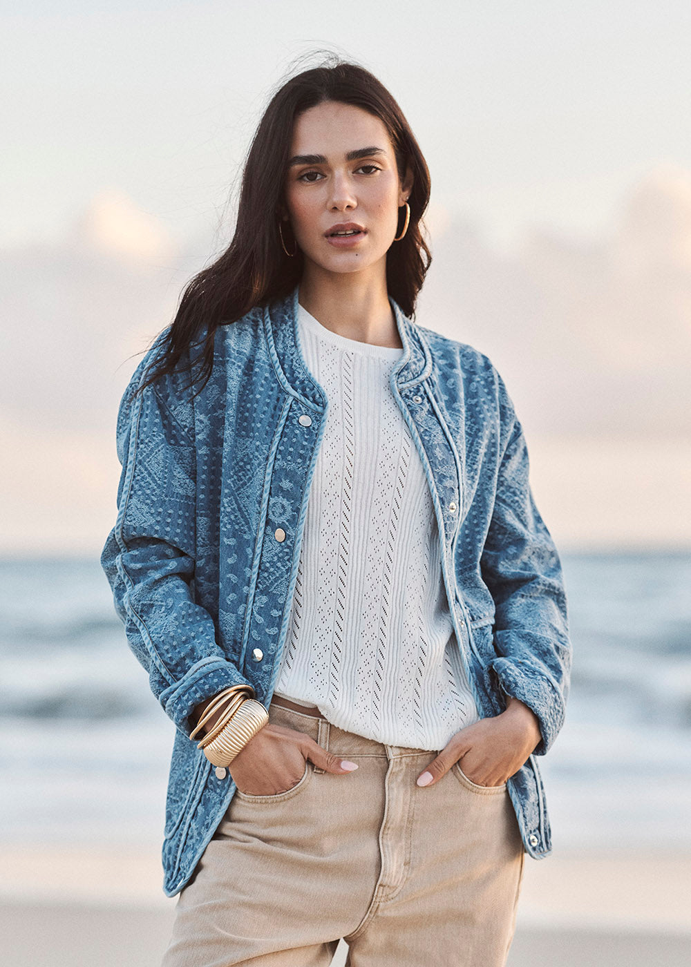 VECLAIR Denim jacquard jacket with mandarin collar - 1 - Sud Express - Sud Express