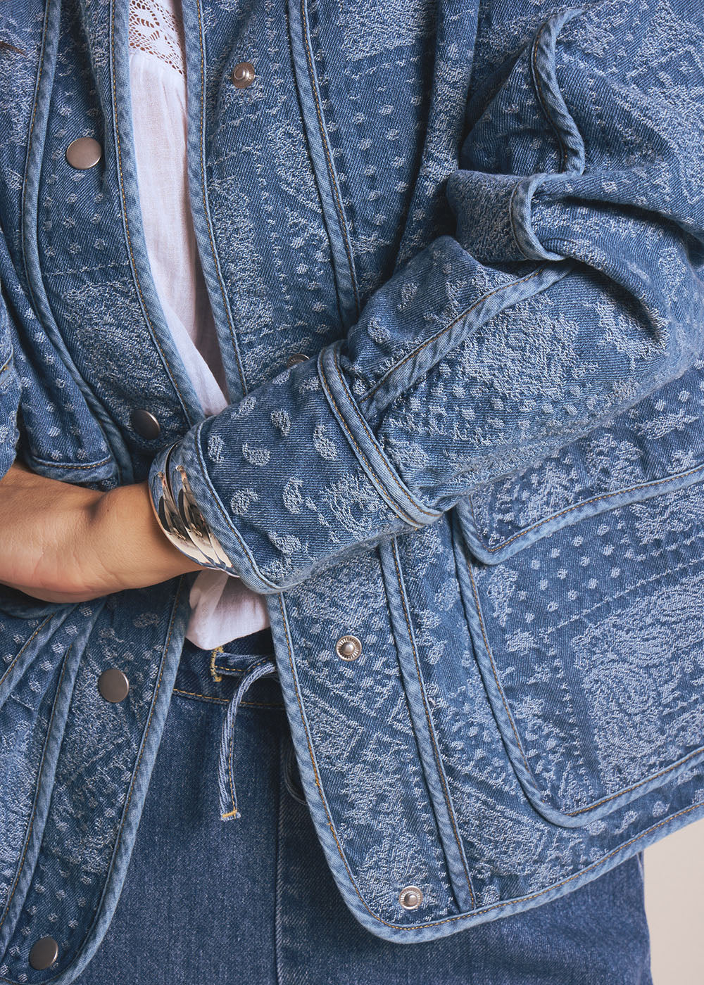 VECLAIR Denim jacquard jacket with mandarin collar - 2 - Sud Express - Sud Express