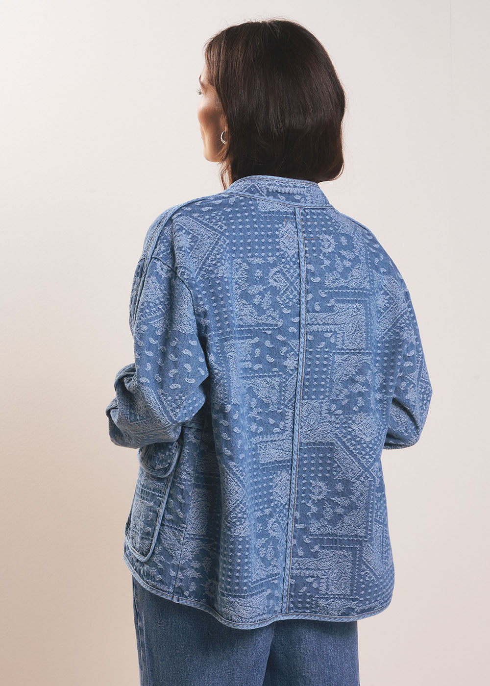 VECLAIR Denim jacquard jacket with mandarin collar - 3 - Sud Express - Sud Express