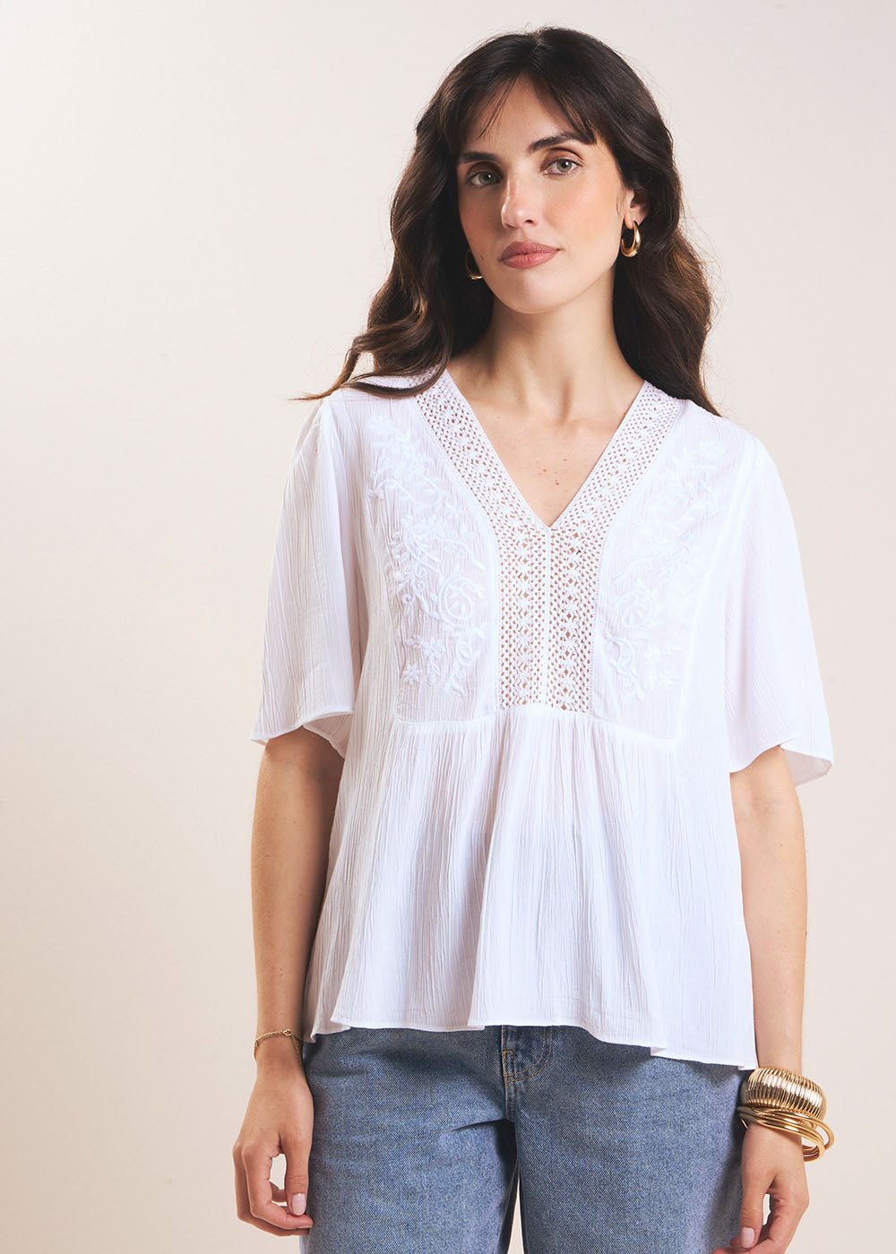 TALIZIA Embroidered cotton gauze top - 1 - Sud Express - Sud Express