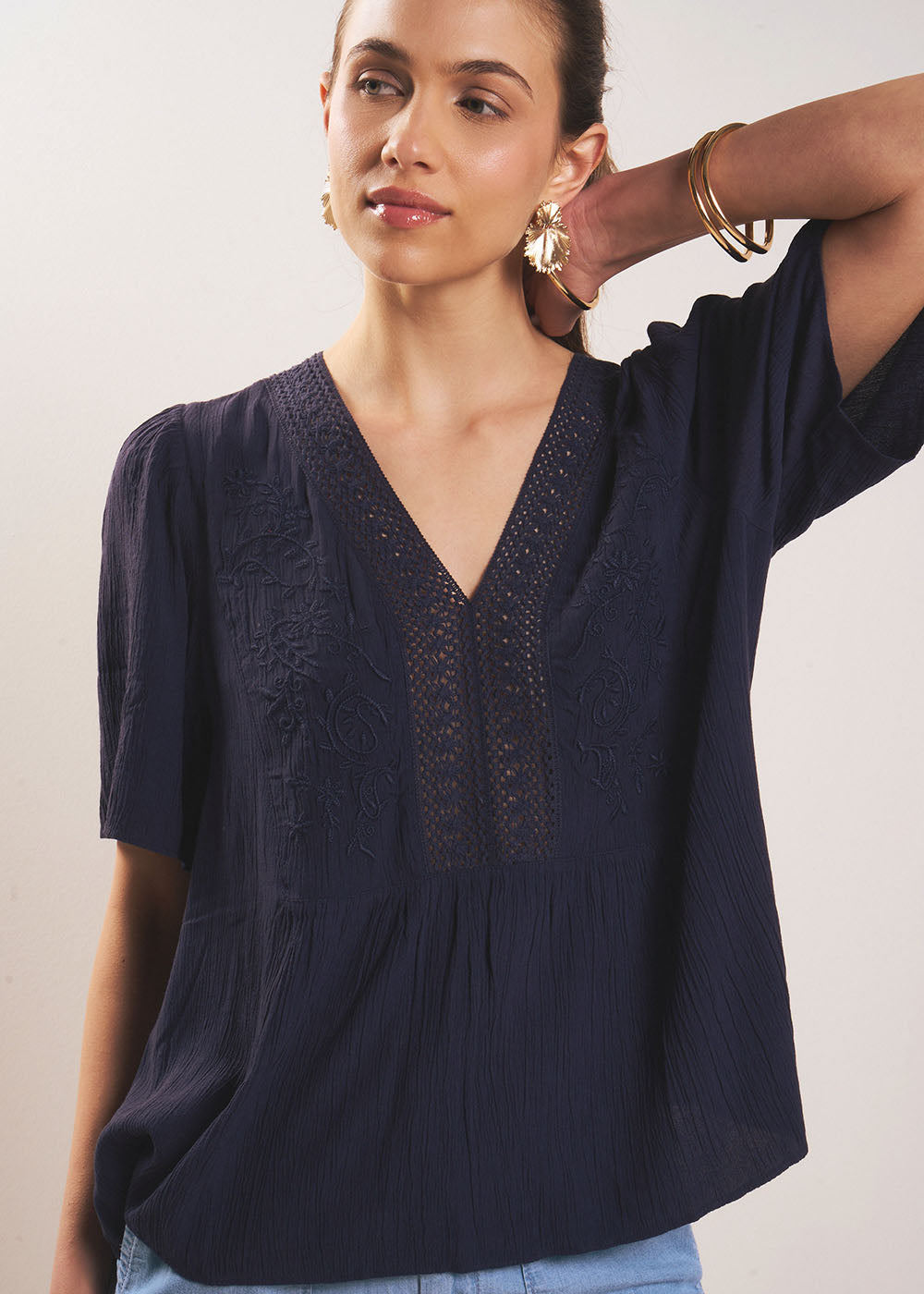 TALIZIA Embroidered cotton gauze top - 1 - Sud Express - Sud Express