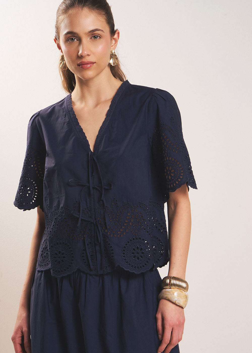 TILIANA Top with English embroidery - 1 - Sud Express - Sud Express