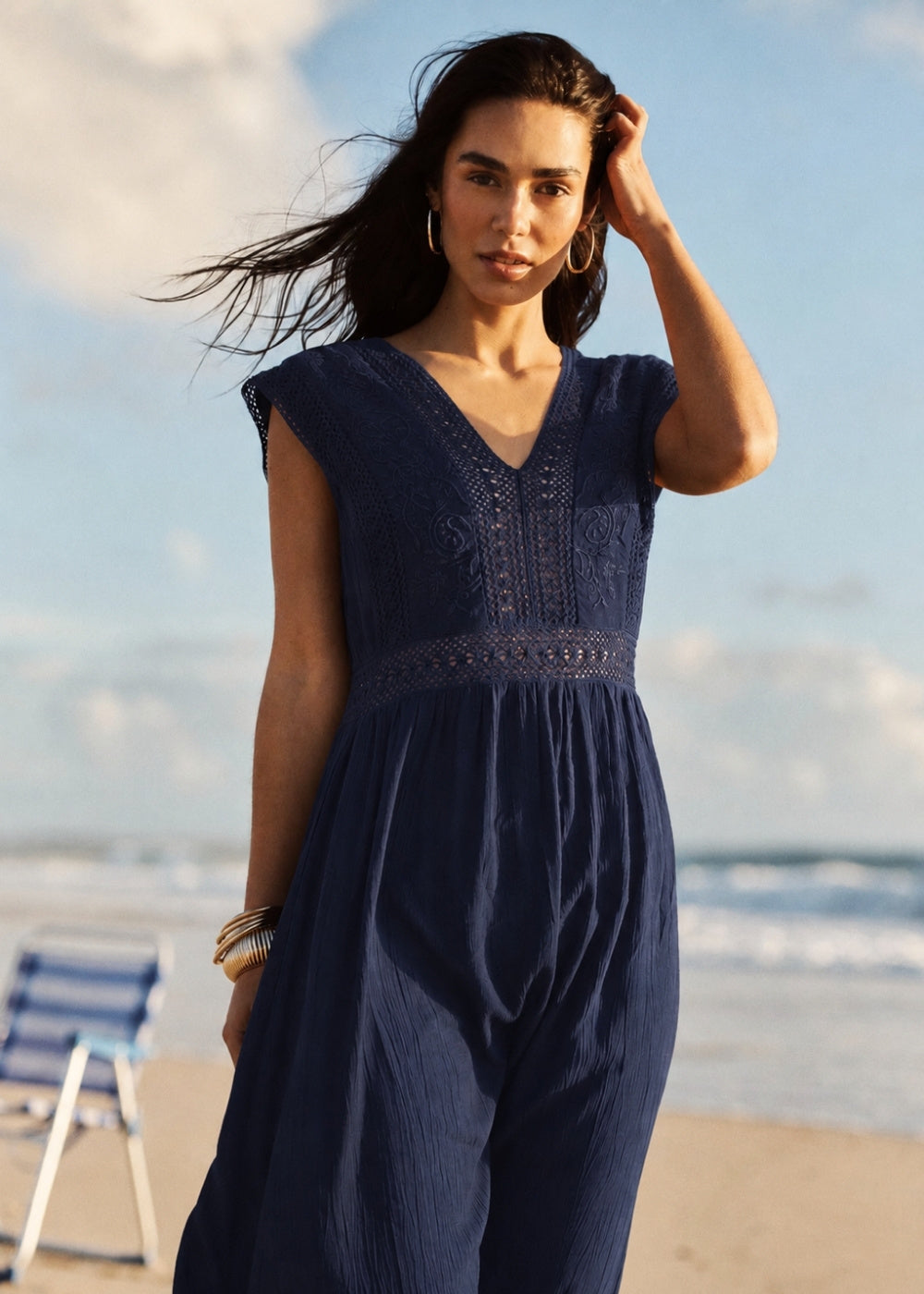 RALIZIA Long dress in lightweight gauze and macramé lace - 1 - Sud Express - Sud Express