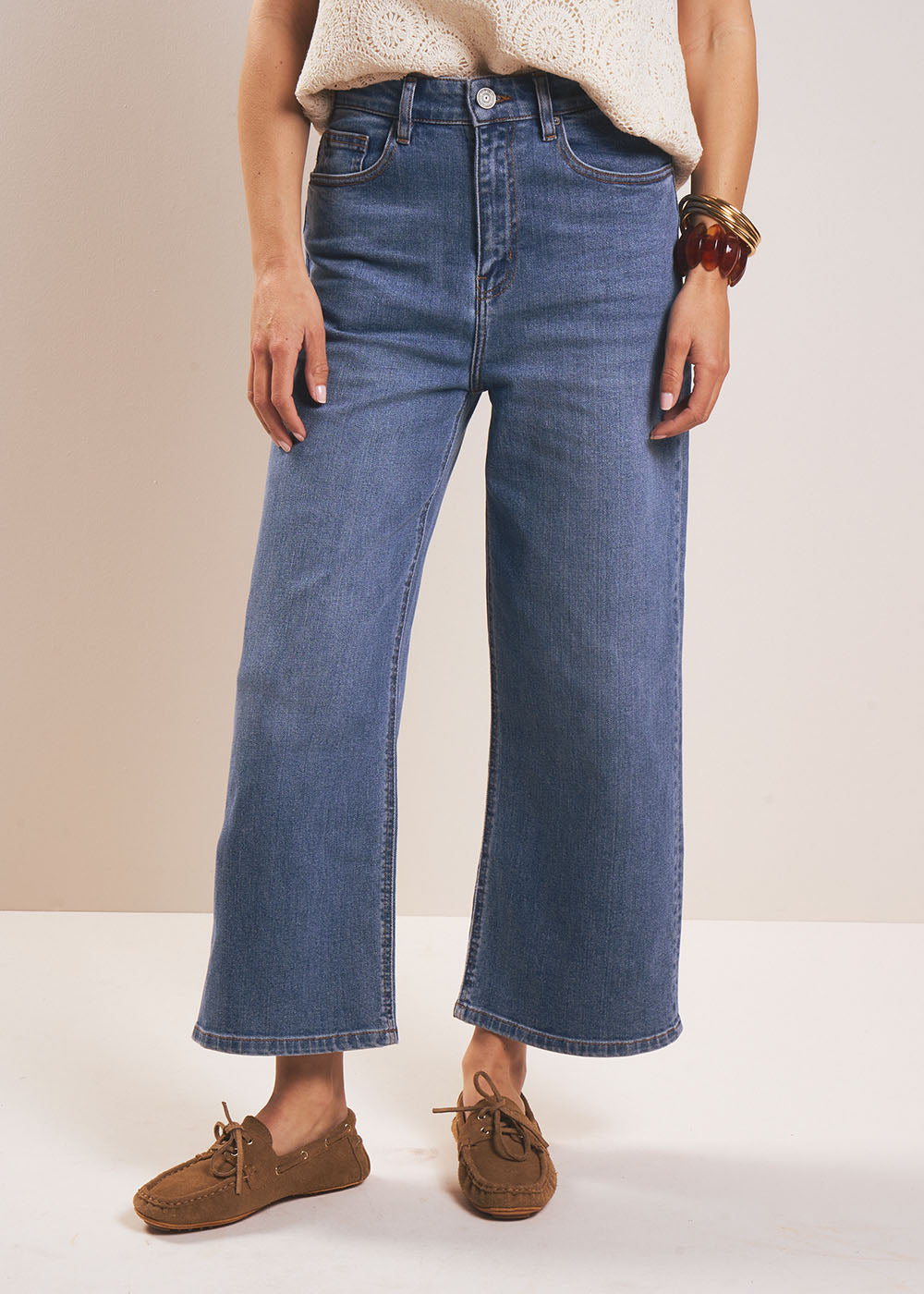 High-waisted wide-leg 7/8 jeans – Sud Express