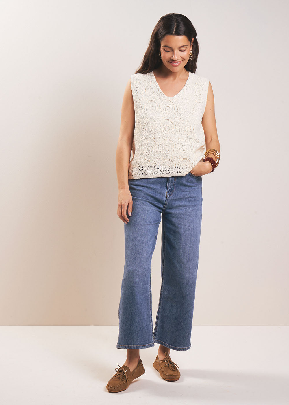 High-waisted wide-leg 7/8 jeans - Sud Express - 5 - Sud Express