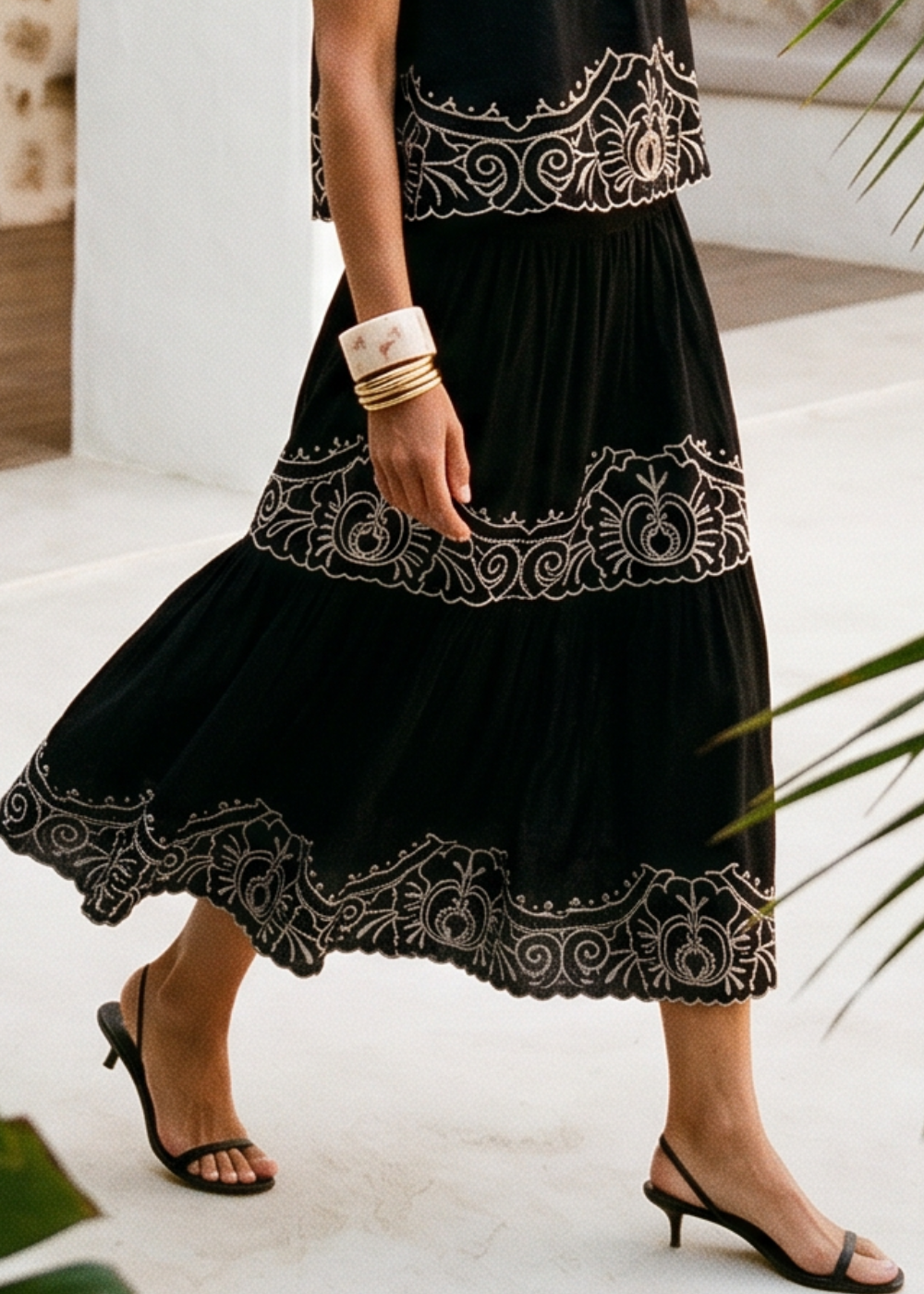 JOSINA  Long embroidered cotton skirt - 1 - Sud Express - Sud Express
