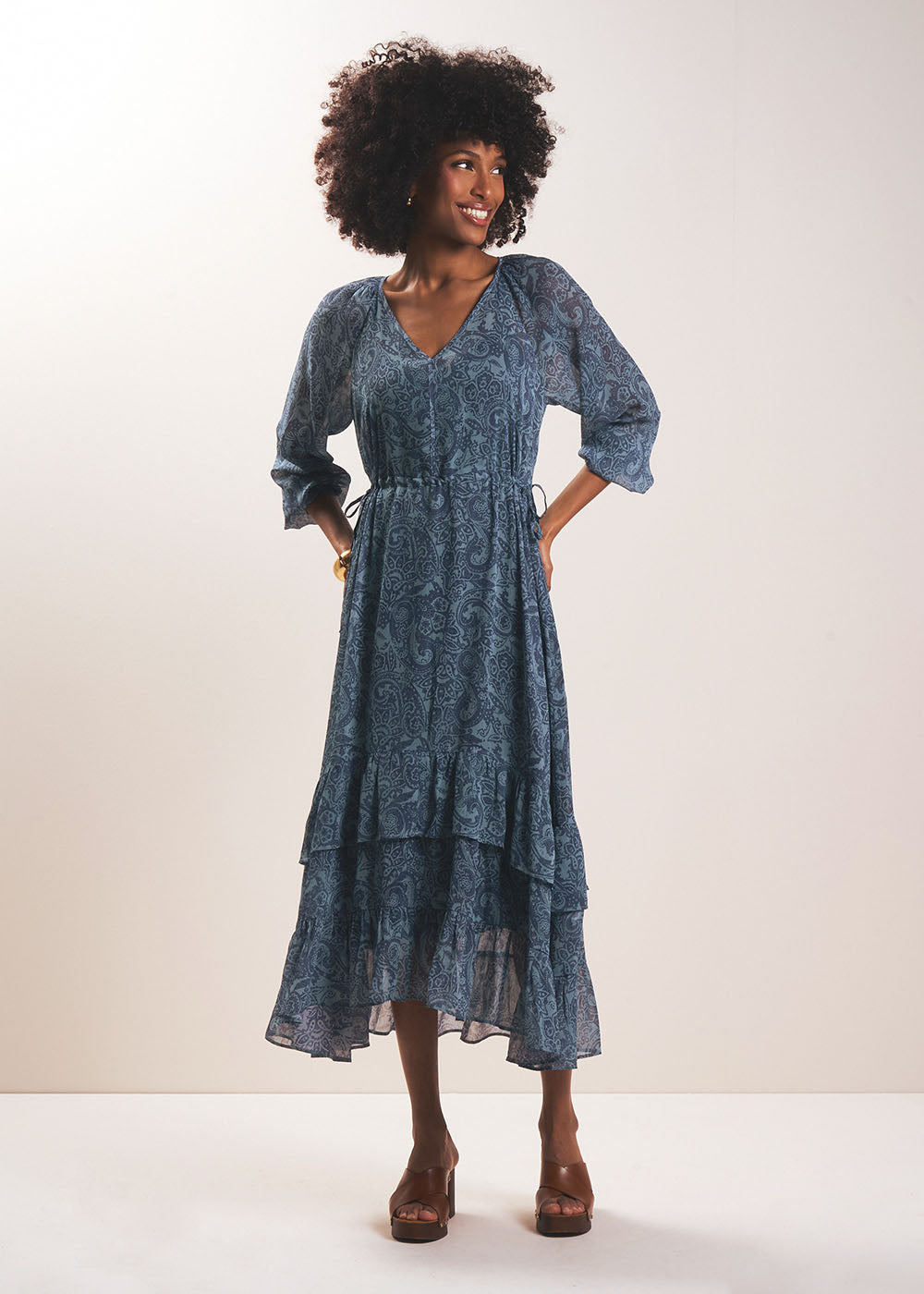 RAISLEY Long flowing printed dress with V-neck - 1 - Sud Express - Sud Express