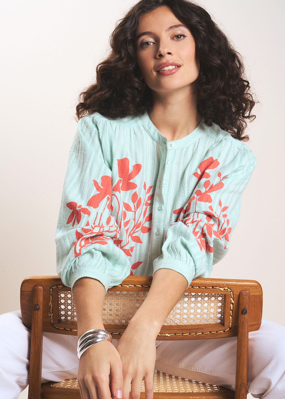 TIBALCO Embroidered cotton floral print blouse - 1 - Sud Express - Sud Express